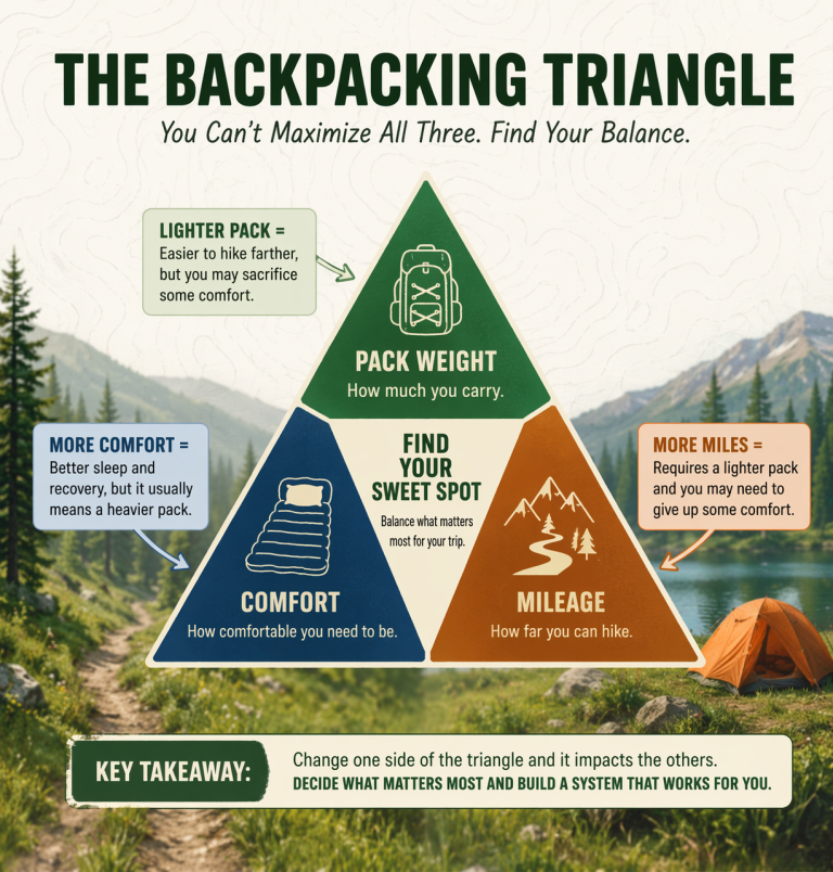 ultralight backpacking vs comfort triangle diagram